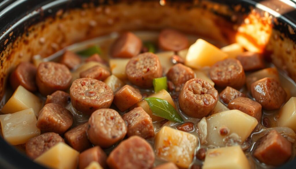 slow cooker sausage casserole layering